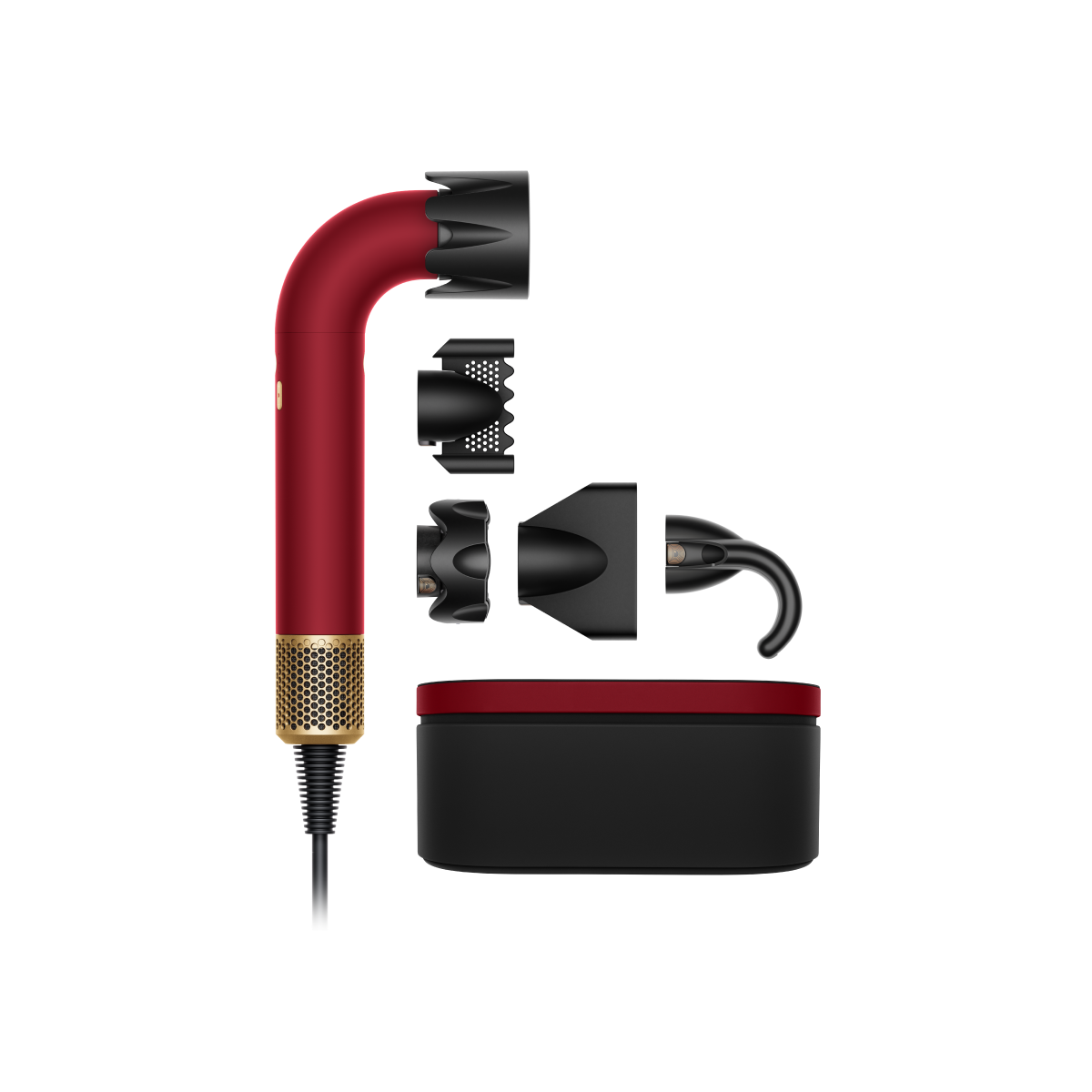 Фен Dyson Supersonic r HD17 Straight+Wavy, Red Velvet/Gold, SKU 493118-01, с пятью насадками и футляром