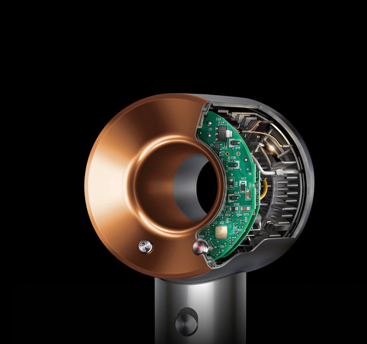 Электроника контроля температуры Dyson Supersonic Nickel/Copper в разрезе