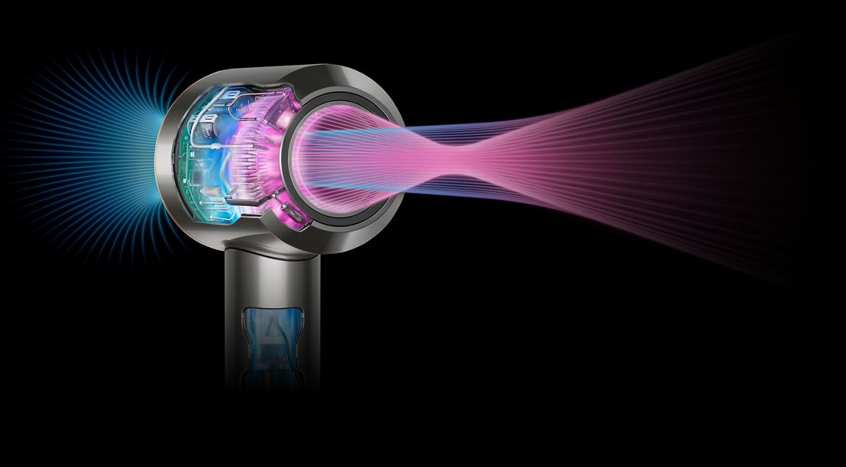Внутреннее устройство и воздушный поток Dyson Supersonic Nickel/Fuchsia, официальная технологическая иллюстрация